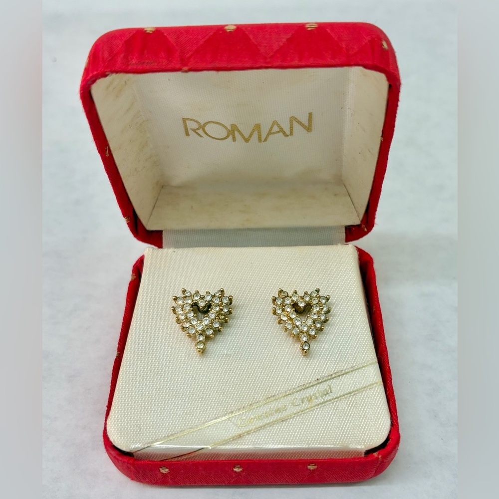 ROMAN Earrings Womens Pierced Gold Tone Genuine Crystal Studs 1/2 Inch In Box